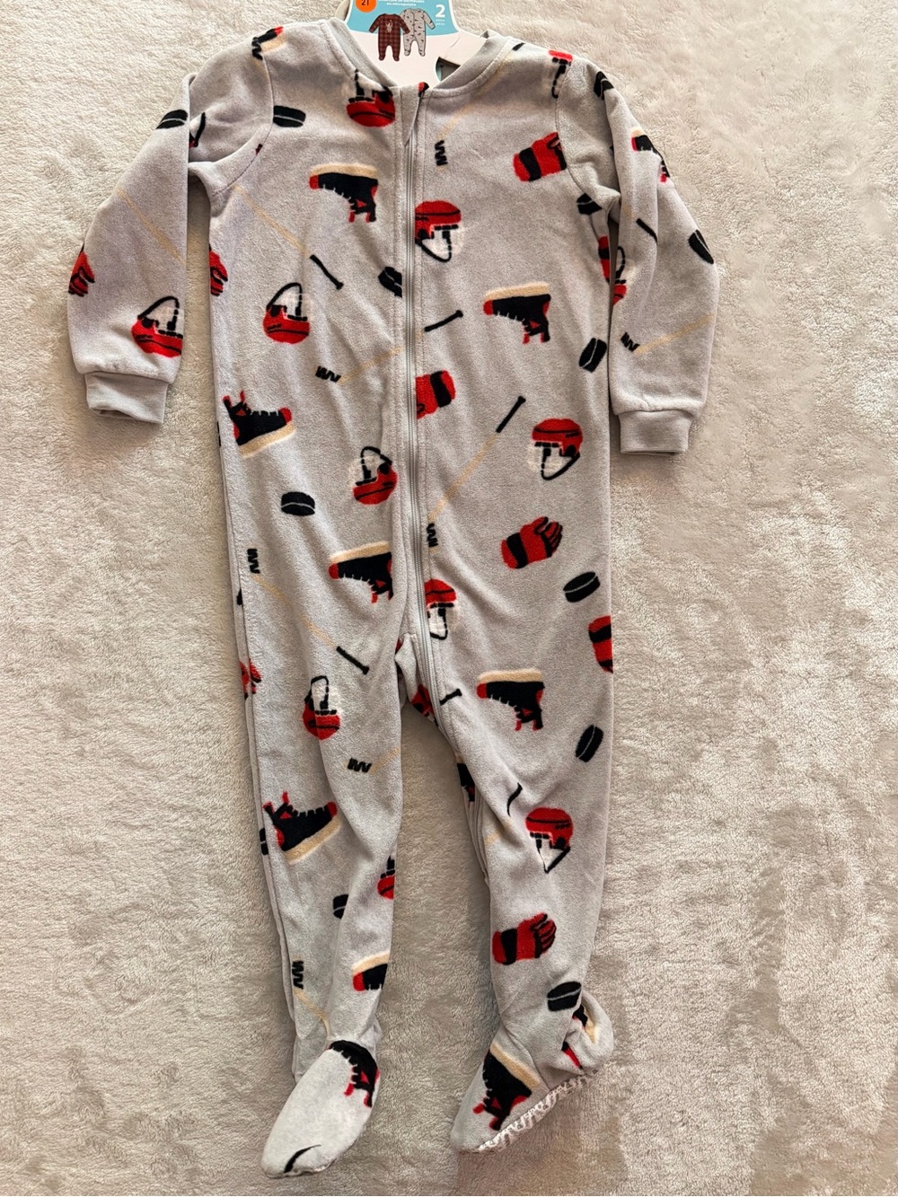 Bundle - 2x - Pekkle Hockey Microfleece Sleeper Footed Pajamas 2T Winter Hockey